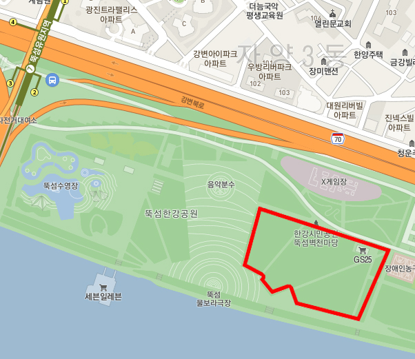 뚝섬한강공원 그늘막 설치허용구역 안내지도( 뚝섬수변무대 주변)