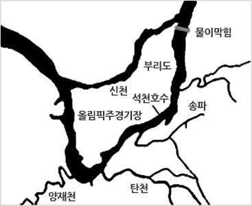 1970년 4월 하중도 육지화 공사 이후 한강 지도
