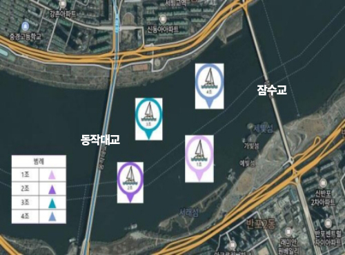 보트퍼레이드 지도. 참여 배들은 잠수교로 집결